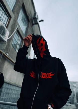 Оверсайз fullzip худи «mask» зип толстовка качественная на тонком флисе оверсайз премиум с вышивкой