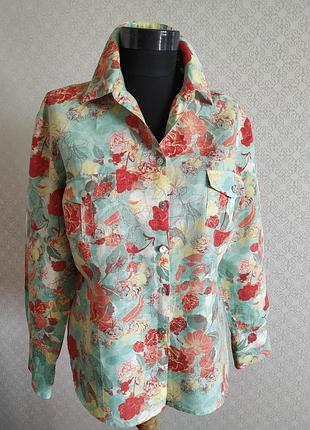 Веселенькая льняная рубашка в розы. размер европ. 14 (наш 50)