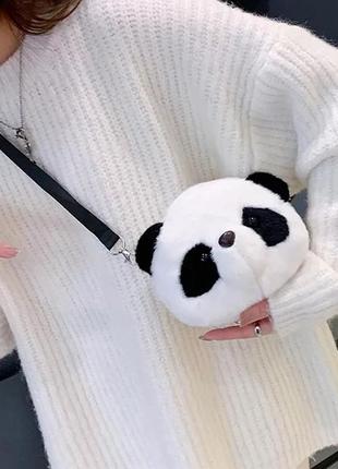 Меховая объемная сумочка панда2 фото