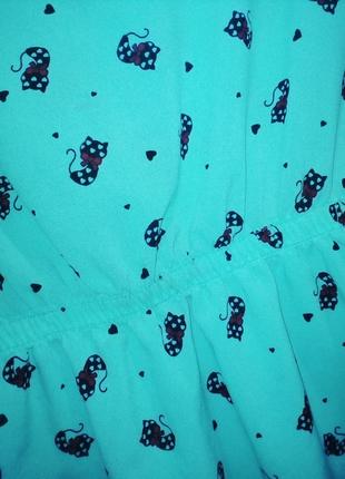 Летнее бирюзовое платье с котятами2 фото