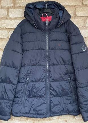 1, теплая зимняя темно-синяя мужская  куртка tommy hilfiger томми хилфигер размер м оригинал5 фото