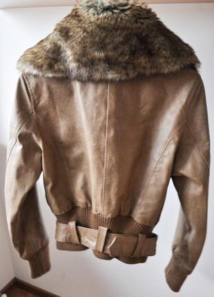 Шкіряна куртка - бомбер , натуральна шкіра пісочного кольору, беж, зйомний комір4 фото