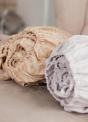 Набор простыней на резинке сатин 2 шт от minkyhome™ 180*200 см + 25 см. серый/бежевый