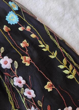 Черный цветочный бомбер летний деми короткая куртка с сеткой цветочной вышивкой с молнией ветровка9 фото