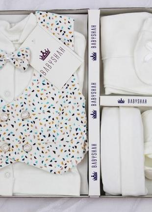 Набір для хлопчика святковий комплект для хрещення і виписки комплект 0-4 місяці 6 предметів турція