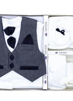 Набір для хлопчика святковий комплект для хрещення і виписки комплект 0-4 місяці 6 предметів турція