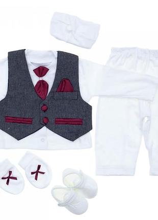Набор для мальчика праздничный комплект для крещения и выписка комплект 0-4 месяца 6 предметов турция