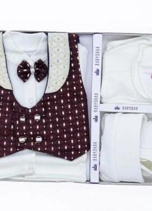 Набор для мальчика праздничный комплект для крещения и выписка комплект 0-4 месяца 6 предметов турция