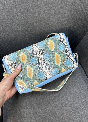 Стильные босоножки коса голубые с желтым питоном натуральная кожа замш