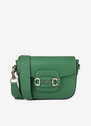Сумка через плече зелена шкіряна гладка шкіра