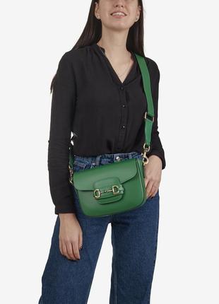 Сумка через плече зелена шкіряна гладка шкіра3 фото