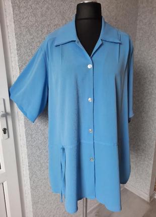 Жіноча вінтажна туніка, блуза, сорочка, небесного кольору, мегабал. sibelle et... paris.