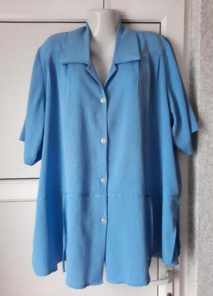 Женская винтажная туника, блуза, рубашка, небесного цвета, мега батал. sibelle et... paris.2 фото
