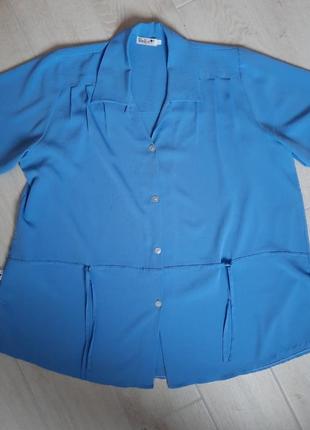 Женская винтажная туника, блуза, рубашка, небесного цвета, мега батал. sibelle et... paris.7 фото