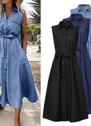 Женское летнее платье летний джинс 42-44,46-48 голубой,т.синий,чёрный