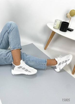 Женские текстильные кроссовки, белый/серый10 фото