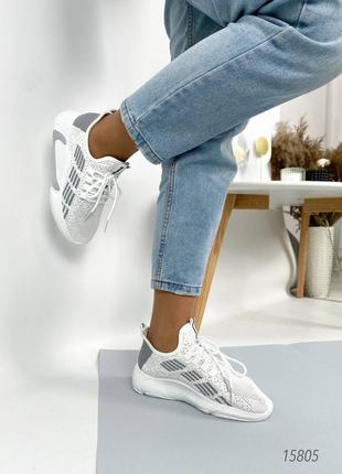 Женские текстильные кроссовки, белый/серый3 фото
