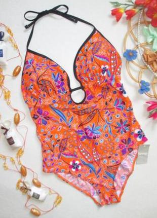 Купальник женский яркий сплошной оранжевый в принт цветов george- m,l
