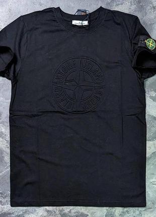 Чорна футболка stone island з патчем / брендові футболки стон айленд / стон ісленд