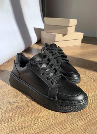 Кожаные черные кроссовки кеды2 фото
