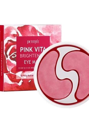 Осветляющие патчи для глаз на основе эссенции розовой воды petitfee pink vita brightening eye mask 60шт