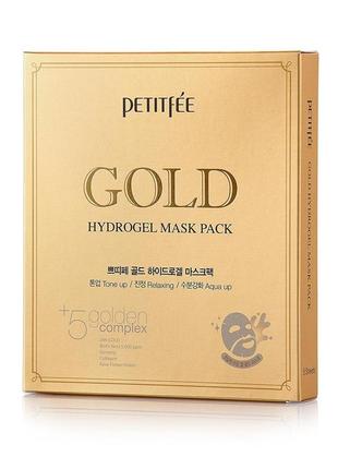 Гидрогелевая маска для лица с золотым комплексом +5 petitfee gold hydrogel mask pack +5 golden complex - 5шт
