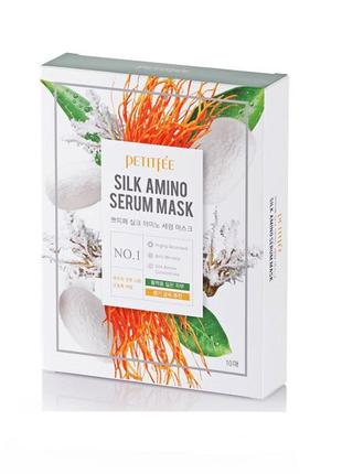 Маска для лица с протеинами шелка petitfee silk amino serum mask 25g - 10шт1 фото