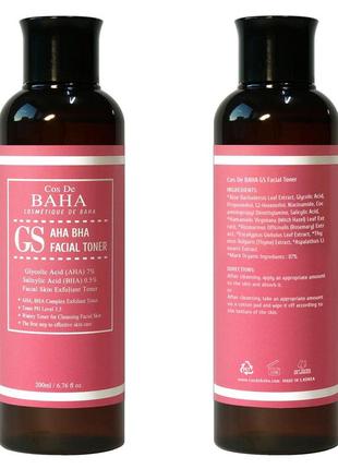 Відлущуючий тонер ексфоліант з кислотами cos de baha aha/bha gs toner