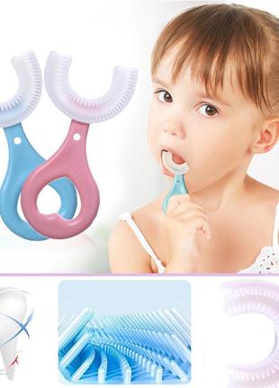 Детская u-образная зубная щетка капа для детей на 360 градусов голубая (диаметр 4,5)7 фото