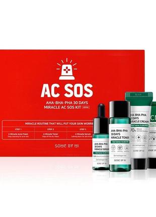 Набір мініатюр кислотних засобів для проблемної шкіри some by mi aha-bha-pha 30 days miracle ac sos kit