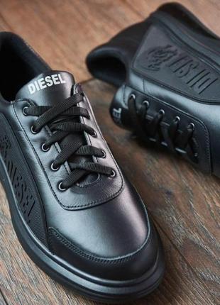 Мужские кожаные кроссовки diesel черного цвета, чоловічі шкіряні кросівки3 фото