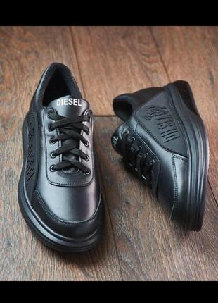 Мужские кожаные кроссовки diesel черного цвета, чоловічі шкіряні кросівки4 фото