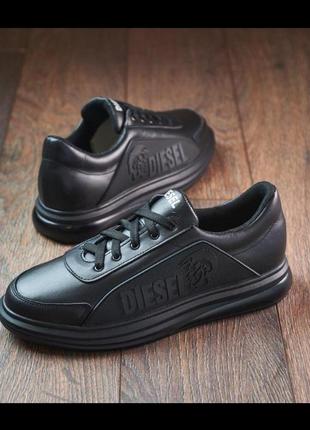 Мужские кожаные кроссовки diesel черного цвета, чоловічі шкіряні кросівки1 фото