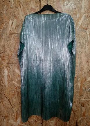 Плиссированное платье гофре серебро зеленый2 фото
