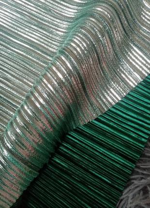 Плиссированное платье гофре серебро зеленый3 фото