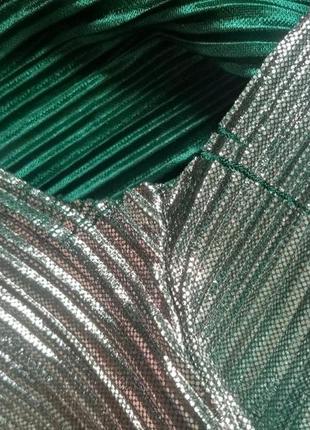 Плиссированное платье гофре серебро зеленый10 фото