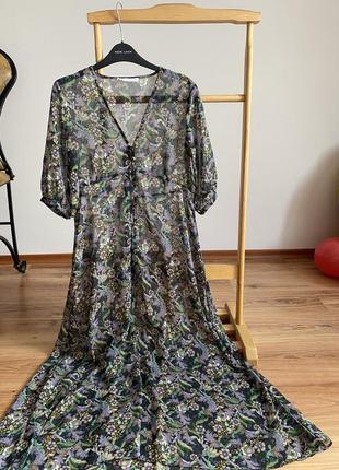 Плаття міді в сіточку з рукавами фонариками mango s