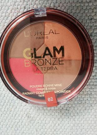 Мультитональная палитра бронзатор румяна glam bronze la terra healthy glow l'oreal