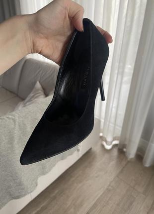 Туфли черные замш итальянские albano на каблуке классические3 фото