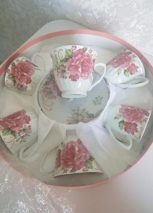 Набор чашек с тарелочками 12шт., чайный набор, сервиз новый в коробке, чашка 220мл
