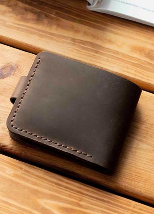 Коричневий гаманець nebraska з натуральної шкіри шкіри крейзі хорс ручної роботи з фіксацією на кнопці9 фото
