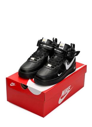 Женские кроссовки nike air force mid utility all black white #найк