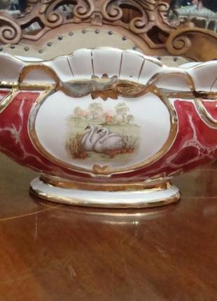 Антикварная ваза - ладья лебеди фарфор италия