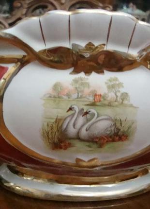 Антикварная ваза - ладья лебеди фарфор италия2 фото