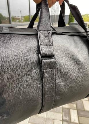 Мужская спортивная дорожная сумка с отделением для обуви, вместительная черная экокожа9 фото