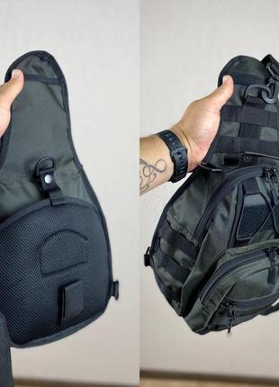 Мужская тактическая нагрудная сумка барсетка через плечо слинг мини рюкзак, цвет хаки, многофункциональная6 фото
