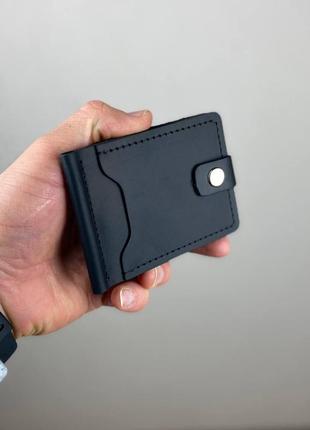 Чоловічий тримач для купюр натуральна шкіра  затискач для грошей і карт гаманець чорний невеликий1 фото