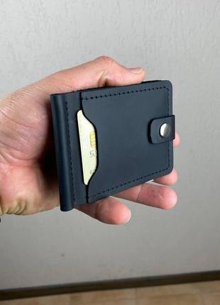 Чоловічий тримач для купюр натуральна шкіра  затискач для грошей і карт гаманець чорний невеликий5 фото