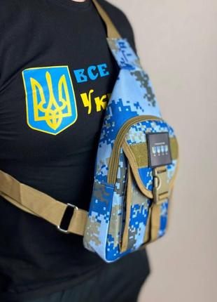 Нагрудна тактична сумка-слінг-бананка чоловіча синього кольору сумка через плече2 фото