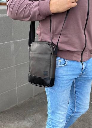 Мужская коричневая барсетка сумка через плечо мессенджер стильная повседневная сумка2 фото